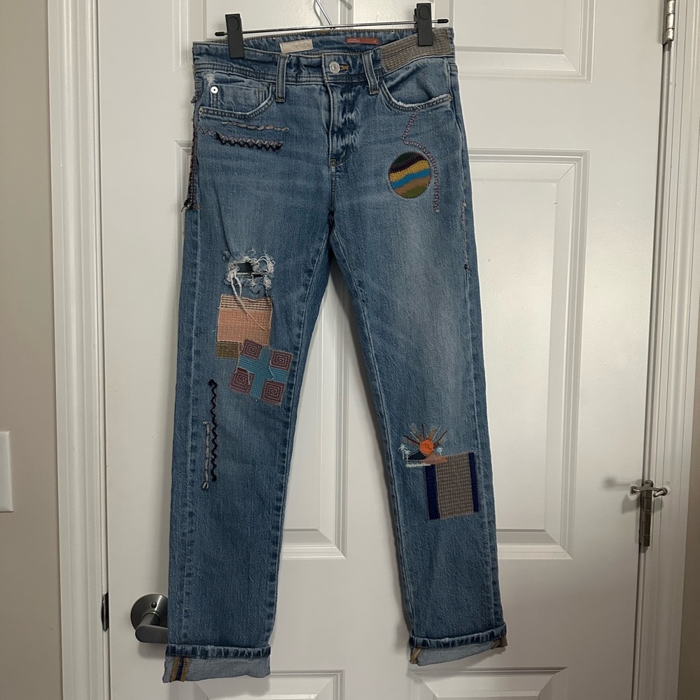 Pilcro and the Letterpress Embroidered Patchwork Straight Leg Jeans